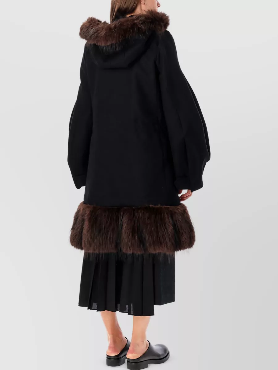 Sacai Wool Faux Fur Trim Oversized Coat