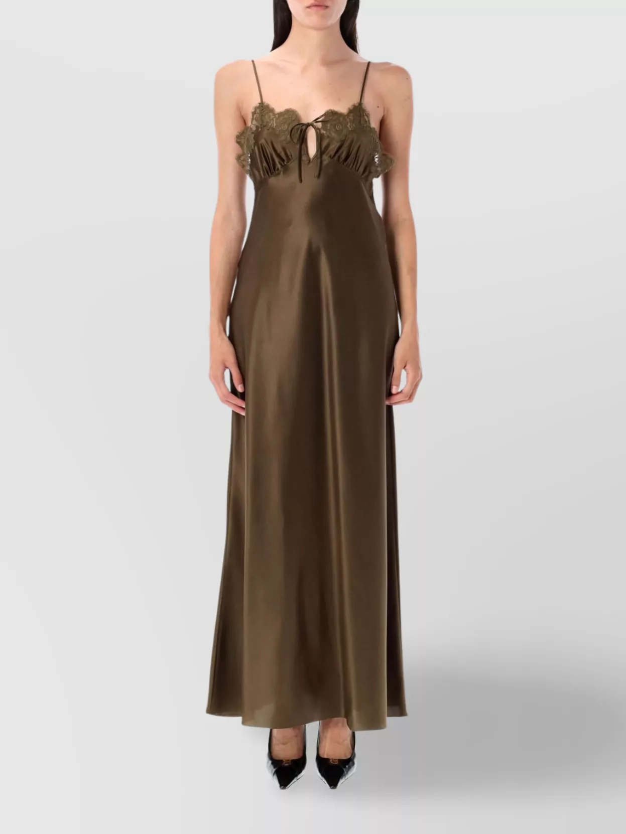 Saint Laurent Lace-trimmed Silk Satin Slip Dress In Multi