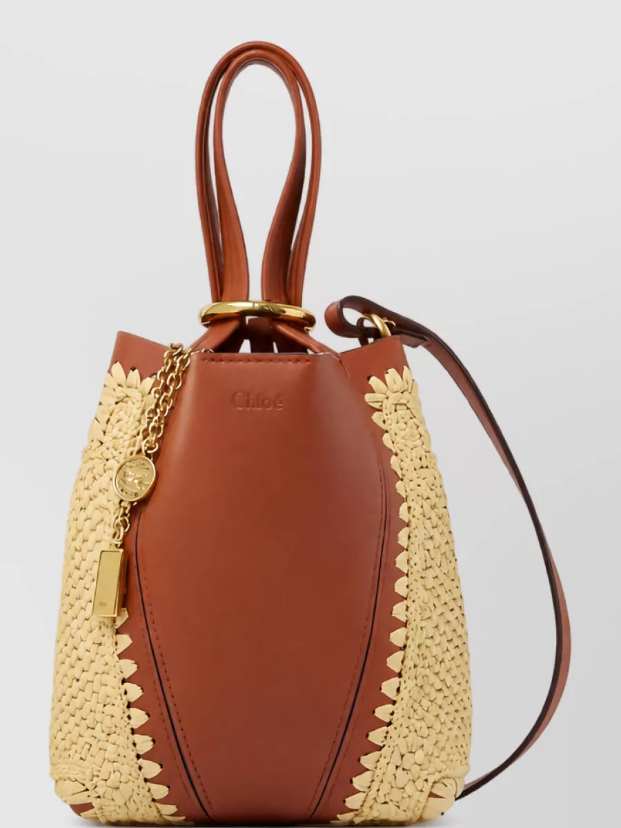 Chloé Chloé Spin Small Raffia And Leather Woven Panels Charm Detail Bucket Bag
