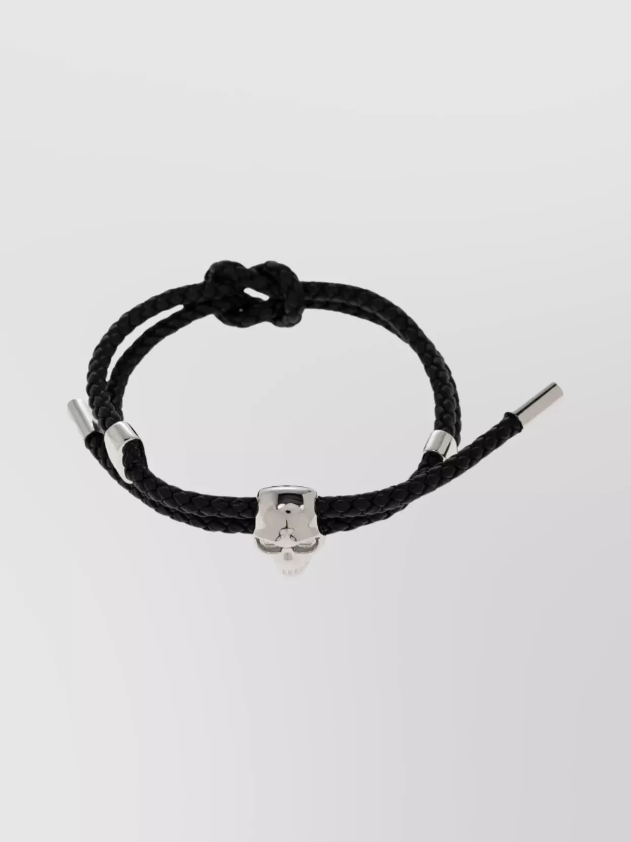 Alexander Mcqueen Skull Braided Leather Cord Bracelet Accessories In Black