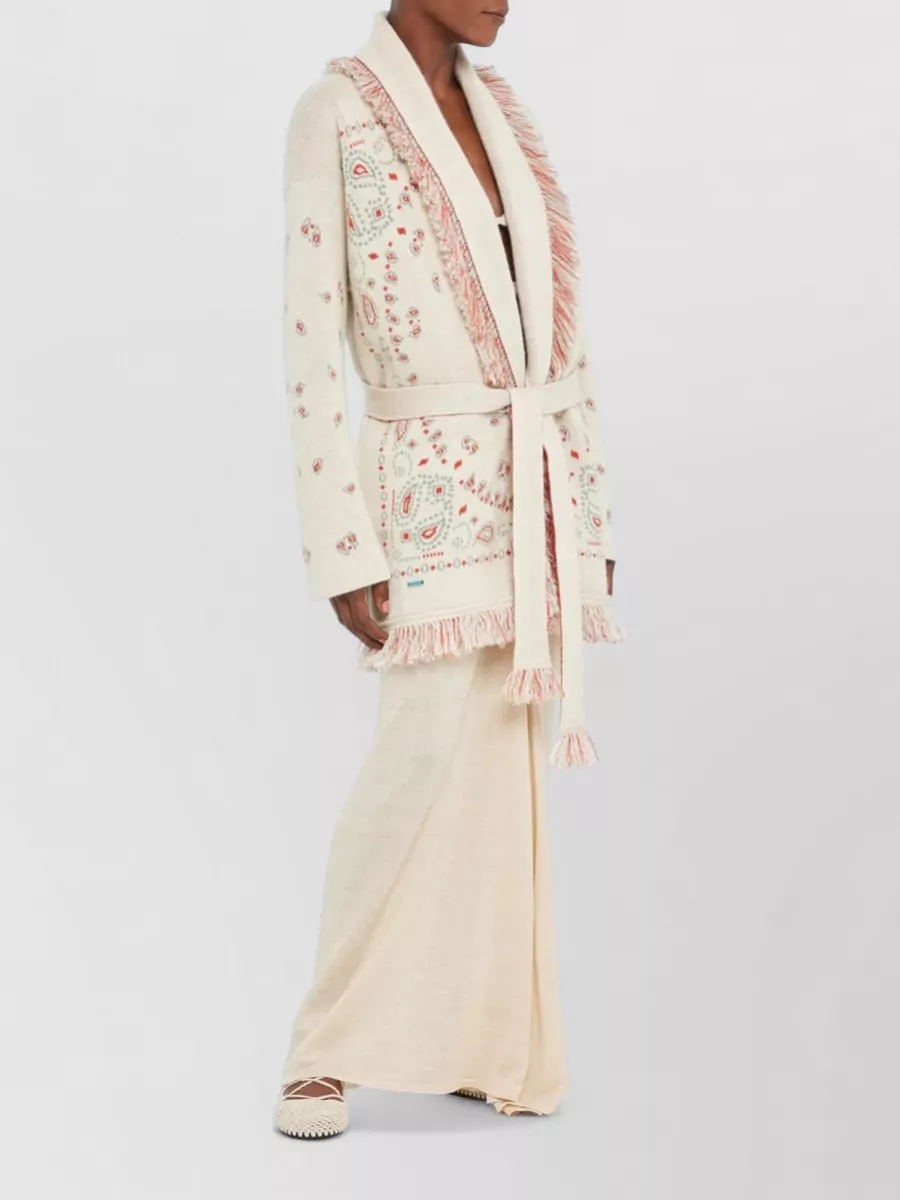 Alanui Bandana Jacquard Cardigan Belt Shawl Fringe