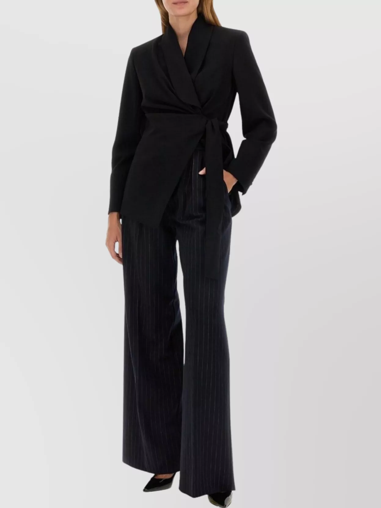 Max Mara Wide-leg High-waisted Pinstripe Trousers In Black