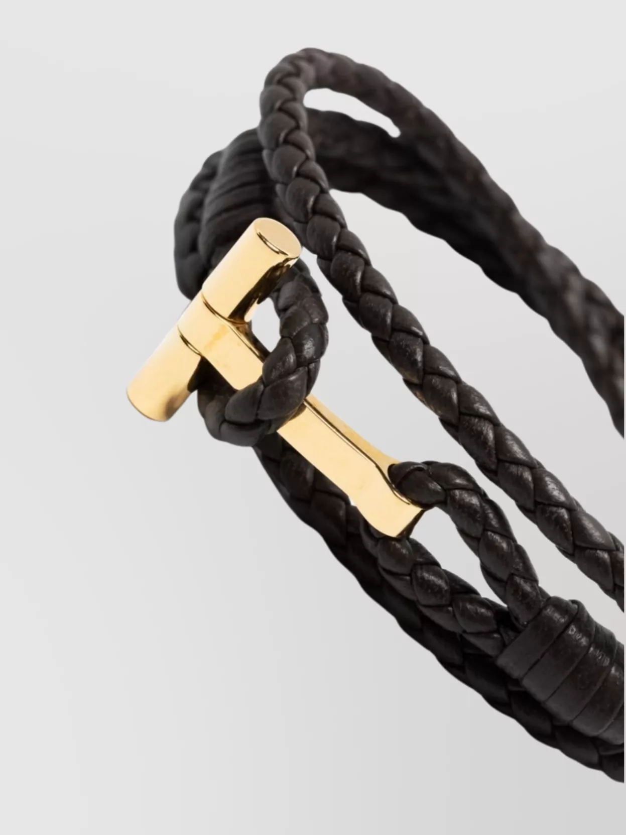 Tom Ford Leather T-plate Woven Bracelet With Braided Pattern