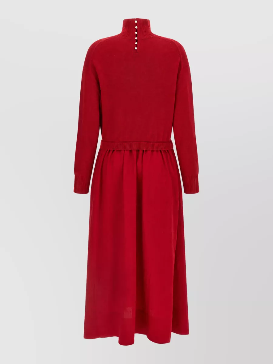 Polo Ralph Lauren Wool Ribbed Turtleneck Long-Sleeve Flared Maxi Dress