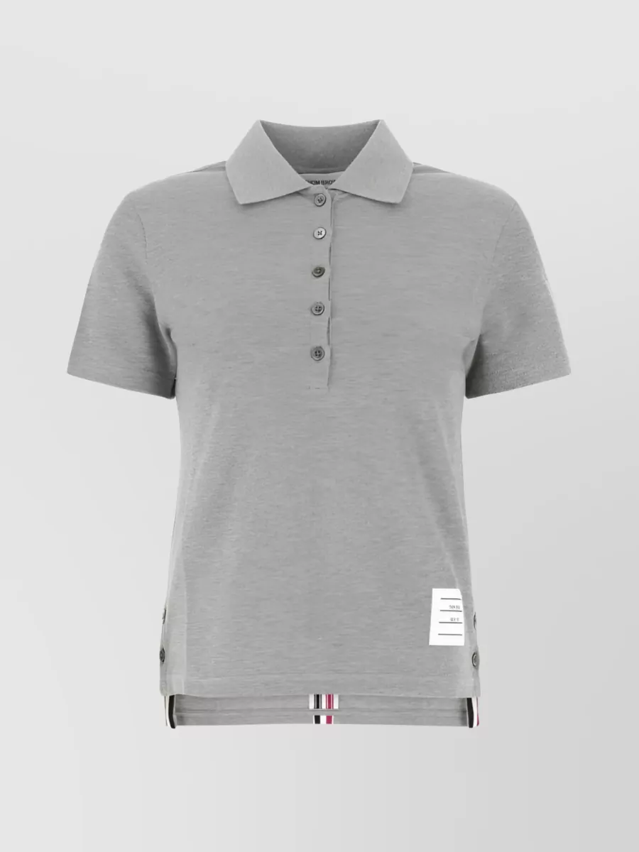 Shop Thom Browne Cotton Slit Polo Shirt In Grey
