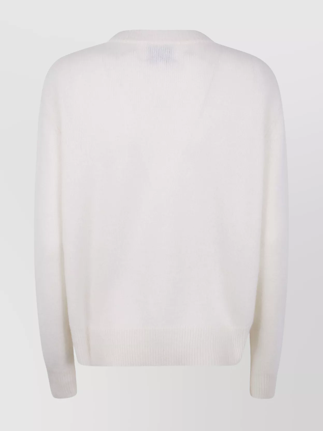 Kujten Long Sleeve Ribbed Cuff Knit Sweater In White
