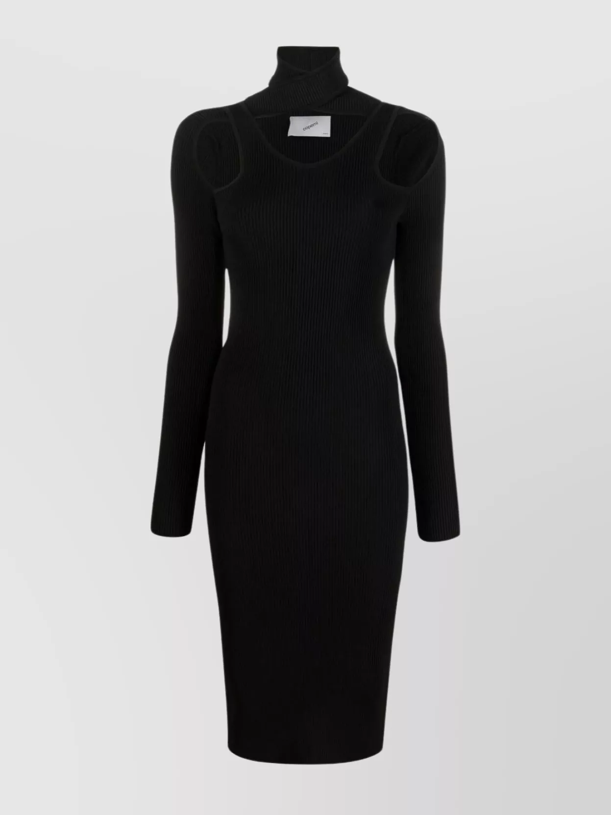 Shop Coperni Ribbed Knit Midi Dress With High Neck And Long Sleeves In Black