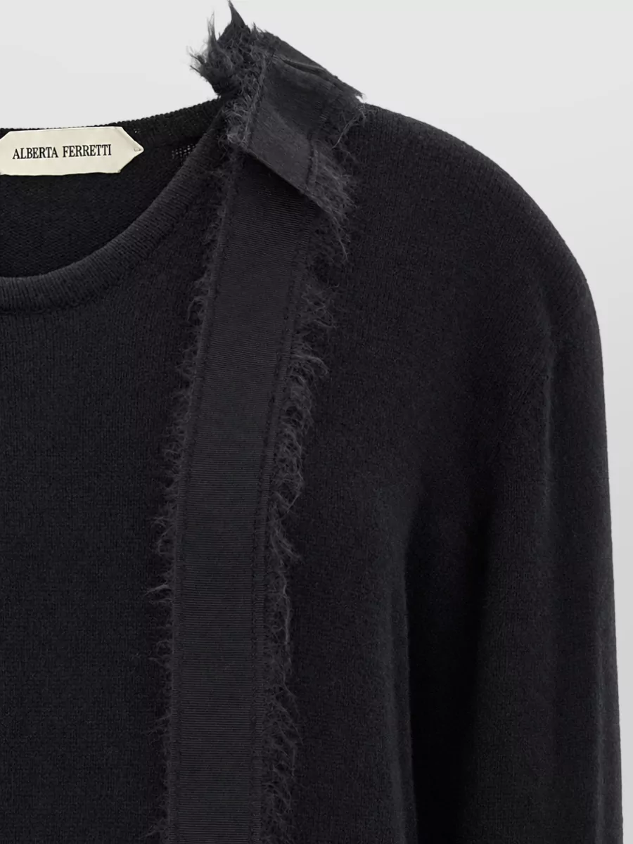 Alberta Ferretti Cashmere Ribbed Crew-Neck Long-Sleeve Bow Sweater