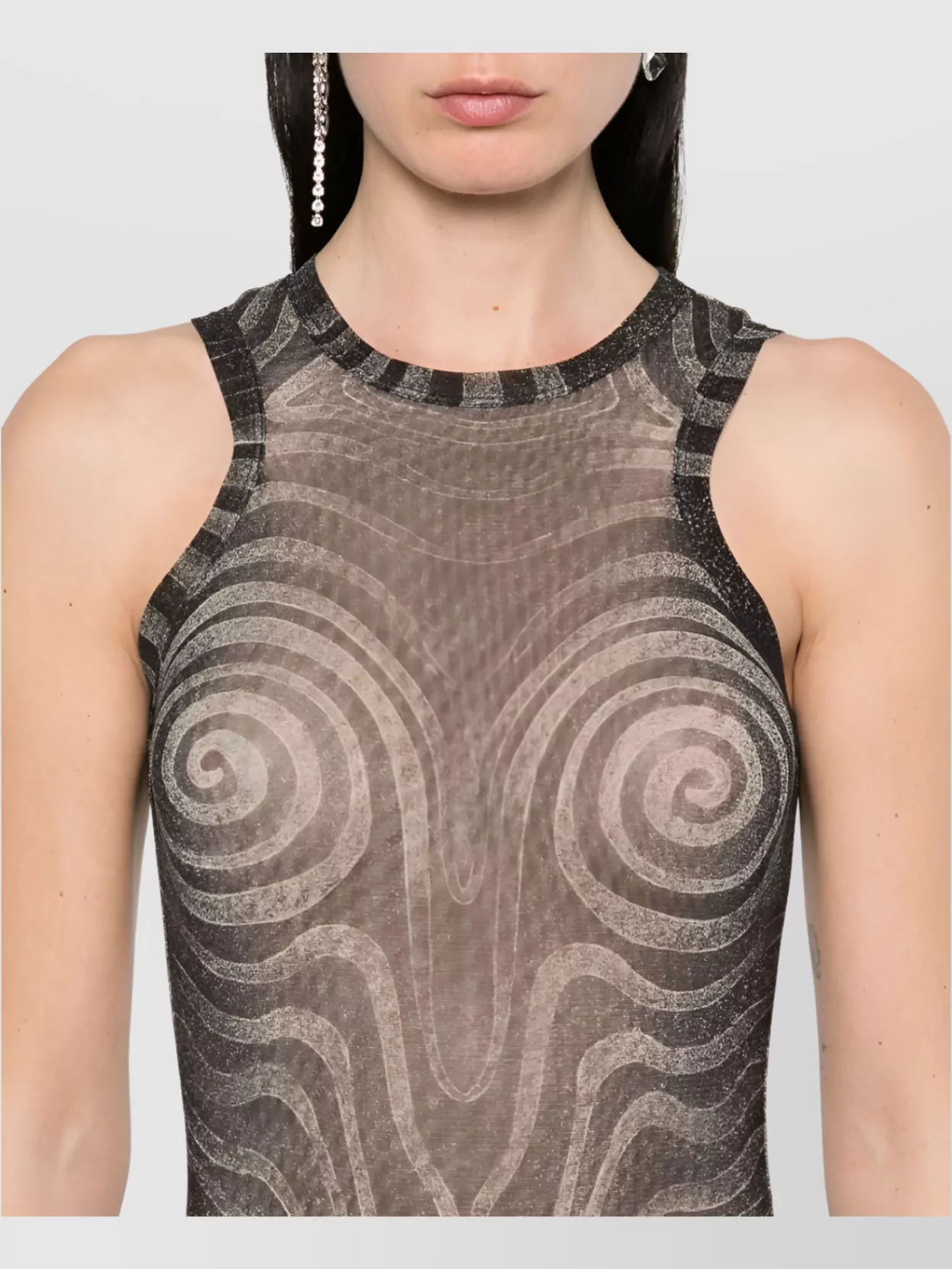 Jean Paul Gaultier Sheer Spiral Mesh Bodysuit With Crew Neck