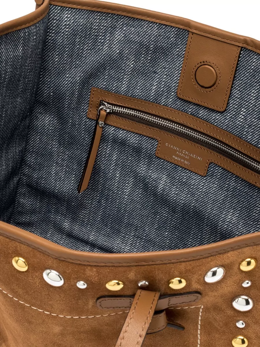 Gianni Chiarini Tote Bag Suede Finish Studded Dual Handles