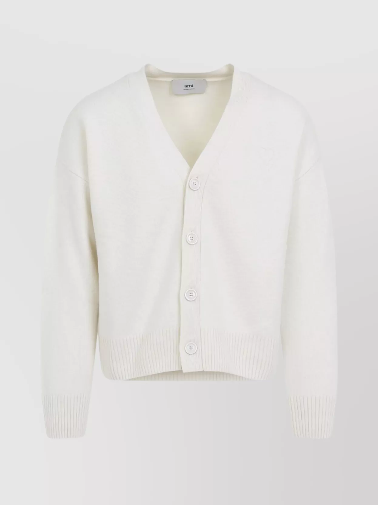 Ami Alexandre Mattiussi V-neck Cardigan With Ribbed Cuffs And Hem In White
