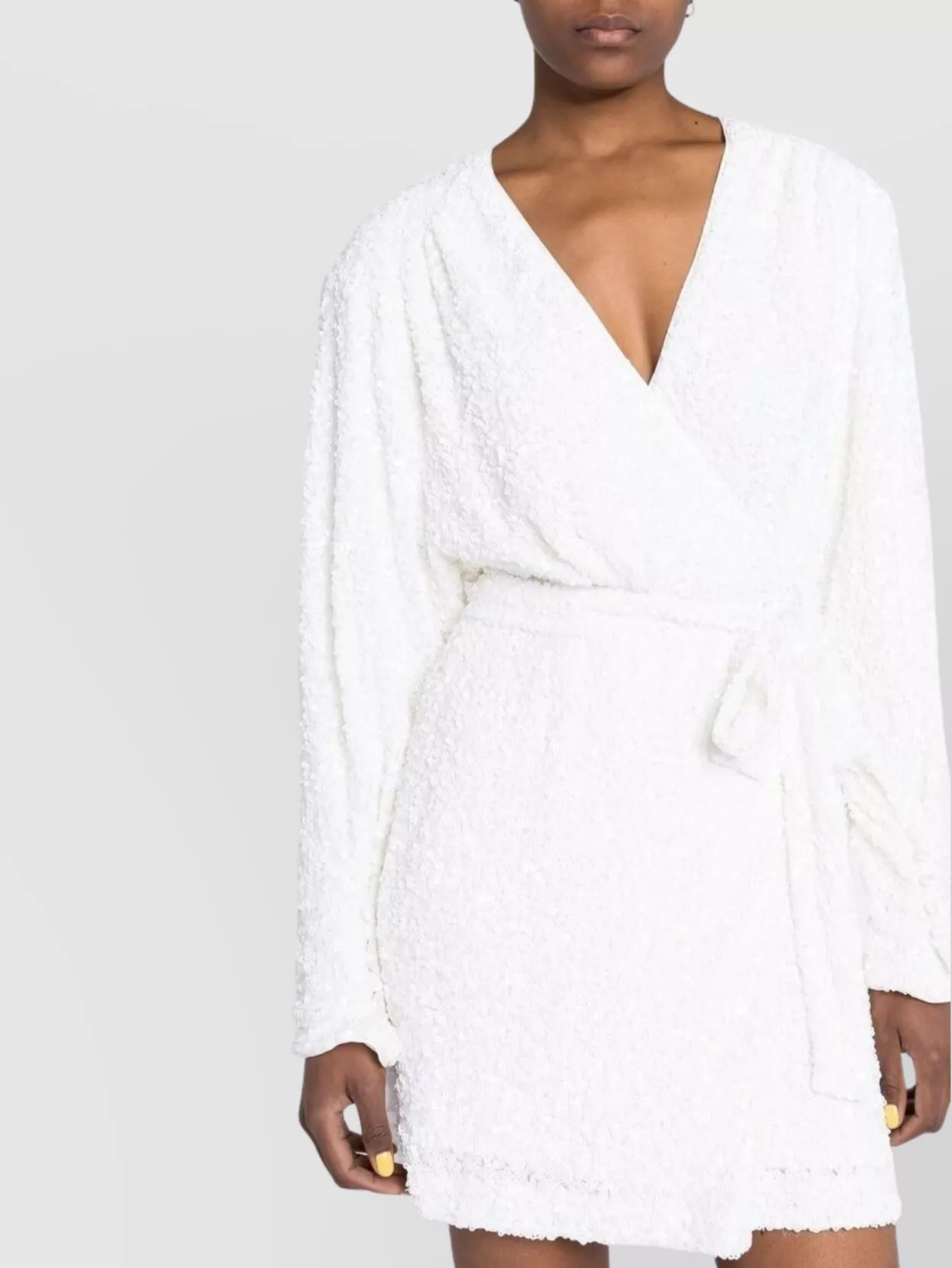 Rotate Birger Christensen Belted Long Sleeve Wrap Dress In White