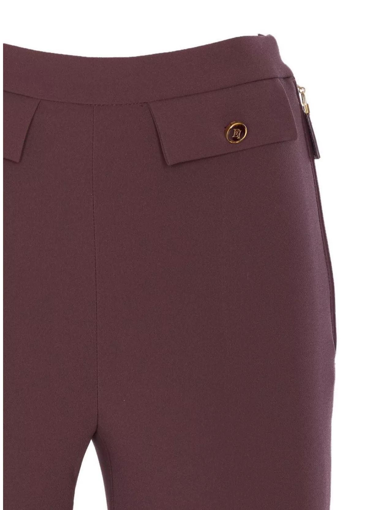 Elisabetta Franchi High Waist Tight Fit Trousers With Gold Button Detail In Burgundy