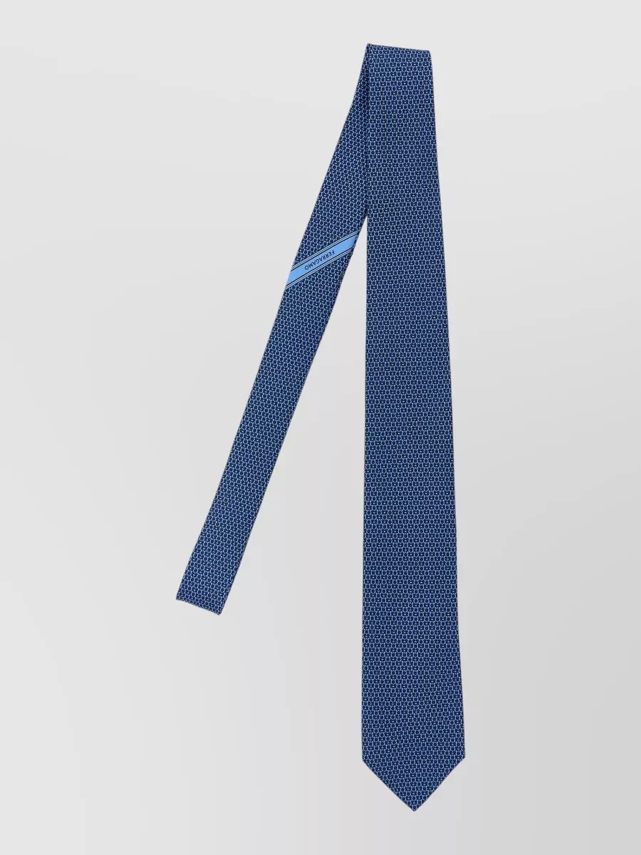Ferragamo Gancini Motif Tie Slim Cut In Blue