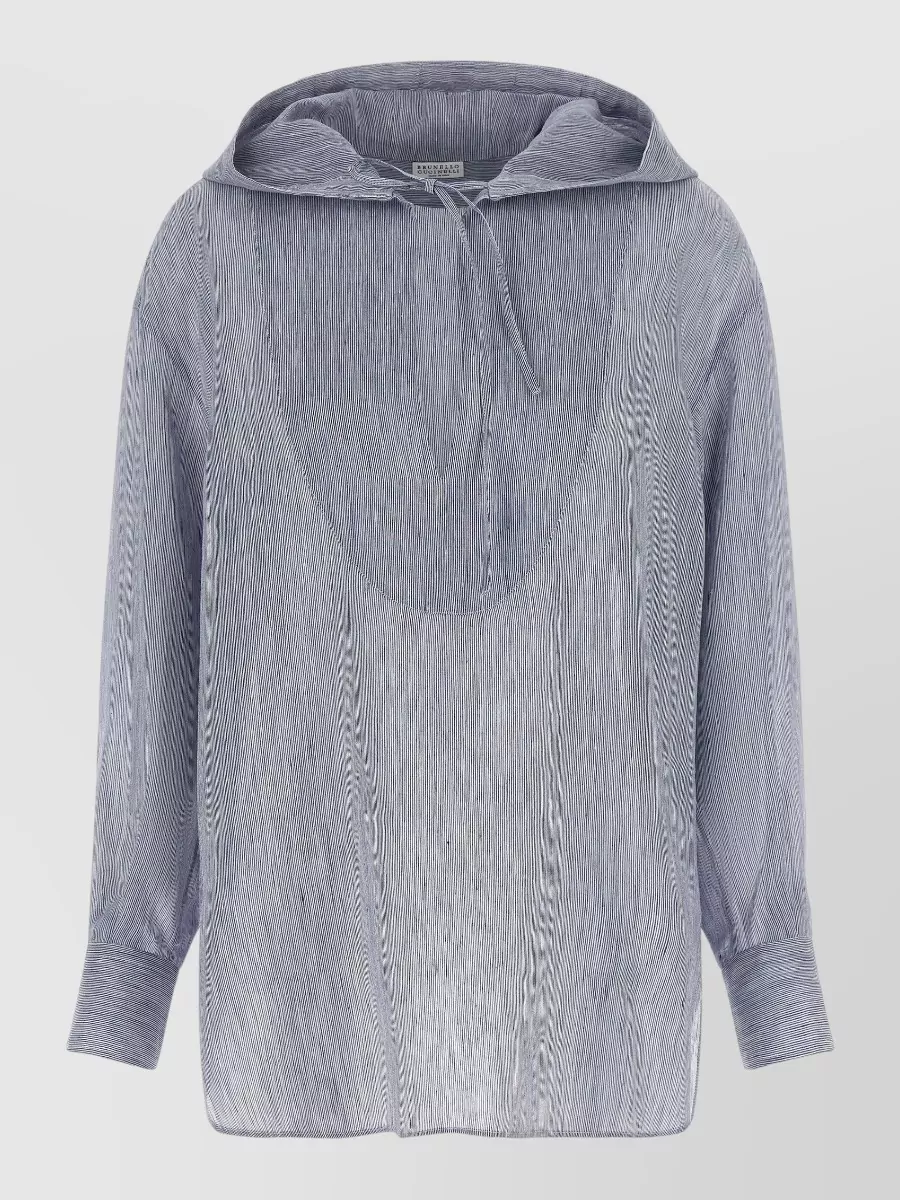 Brunello Cucinelli Linen silk hooded striped shirt