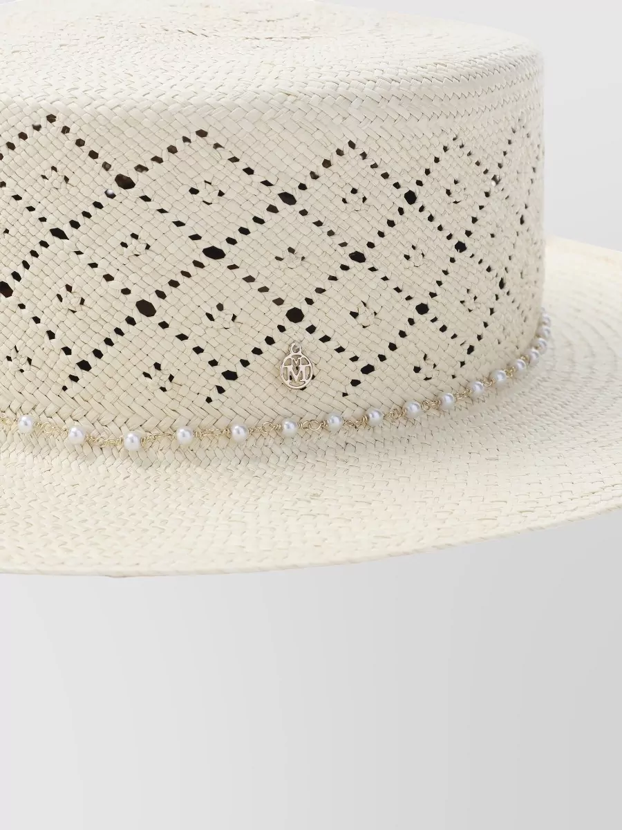 Maison Michel Kiki Hat Wide Brim Perforated Pearls