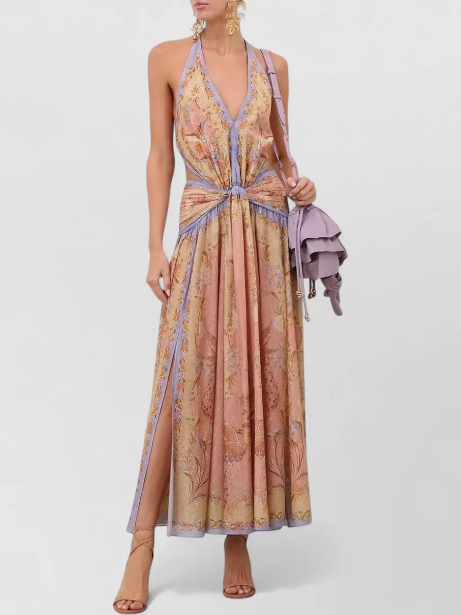 Zimmermann Silk-Blend Draped Cutout Halterneck Maxi Dress