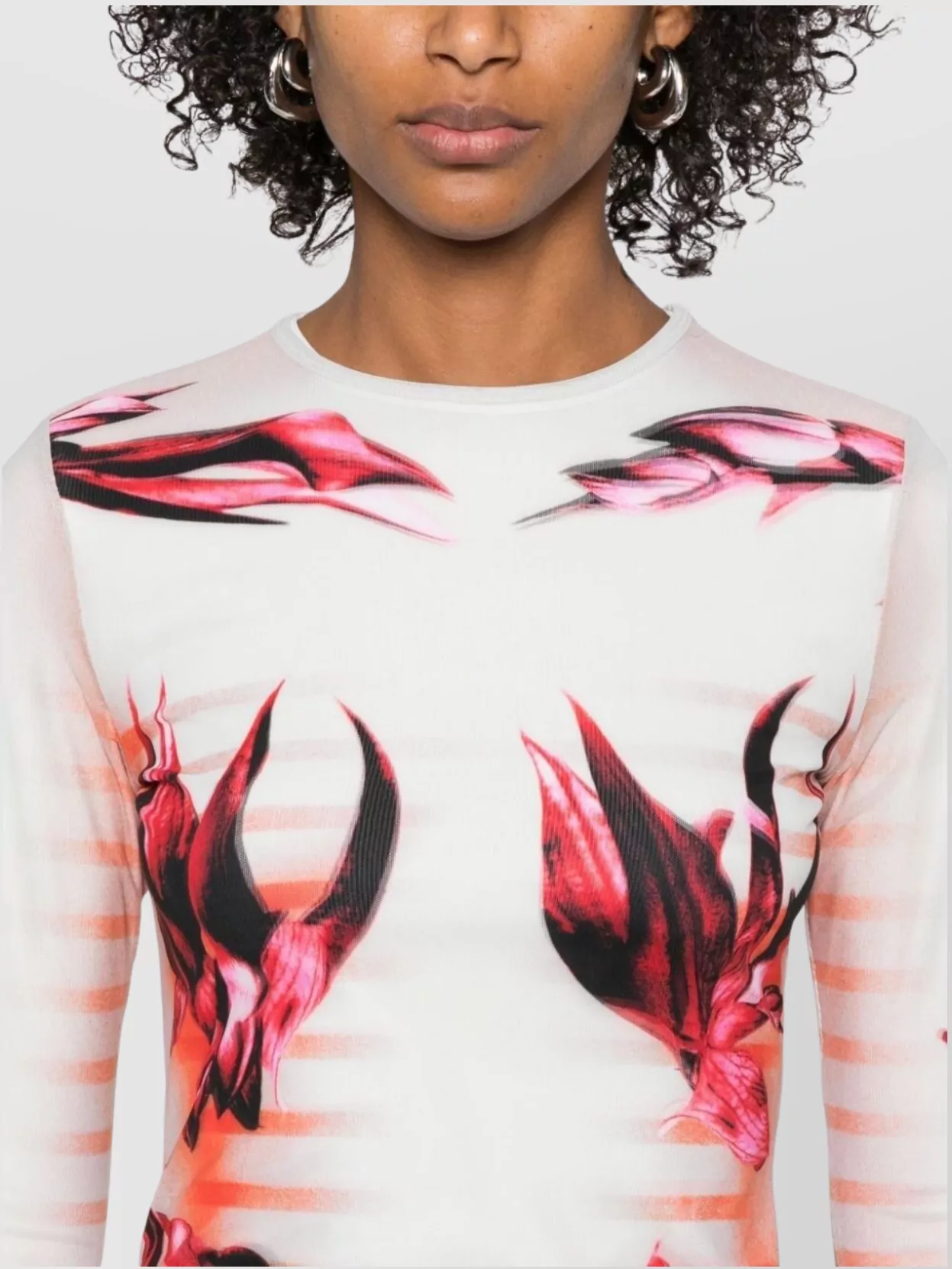 Jean Paul Gaultier Sheer Floral Print Long Sleeve Top