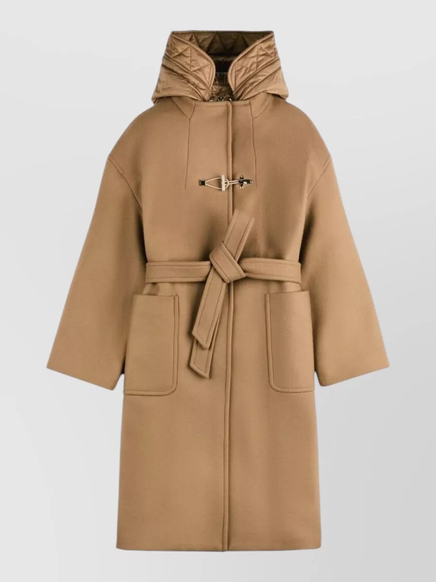 Fay Wool Cashmere Long Coat Detachable Belt In Brown