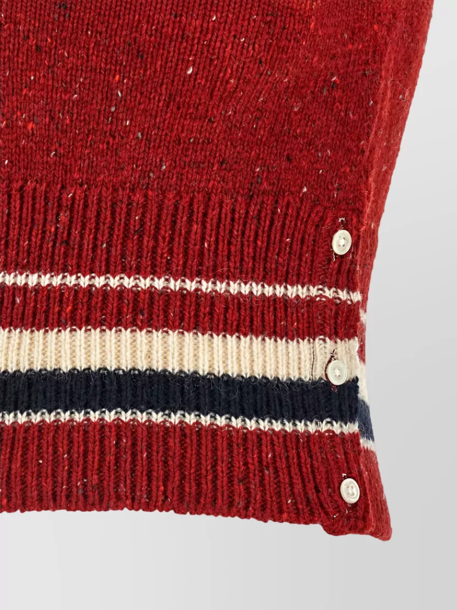 Thom Browne Wool Mohair V-Neck Sleeveless Ribbed Trim Striped Tank Top