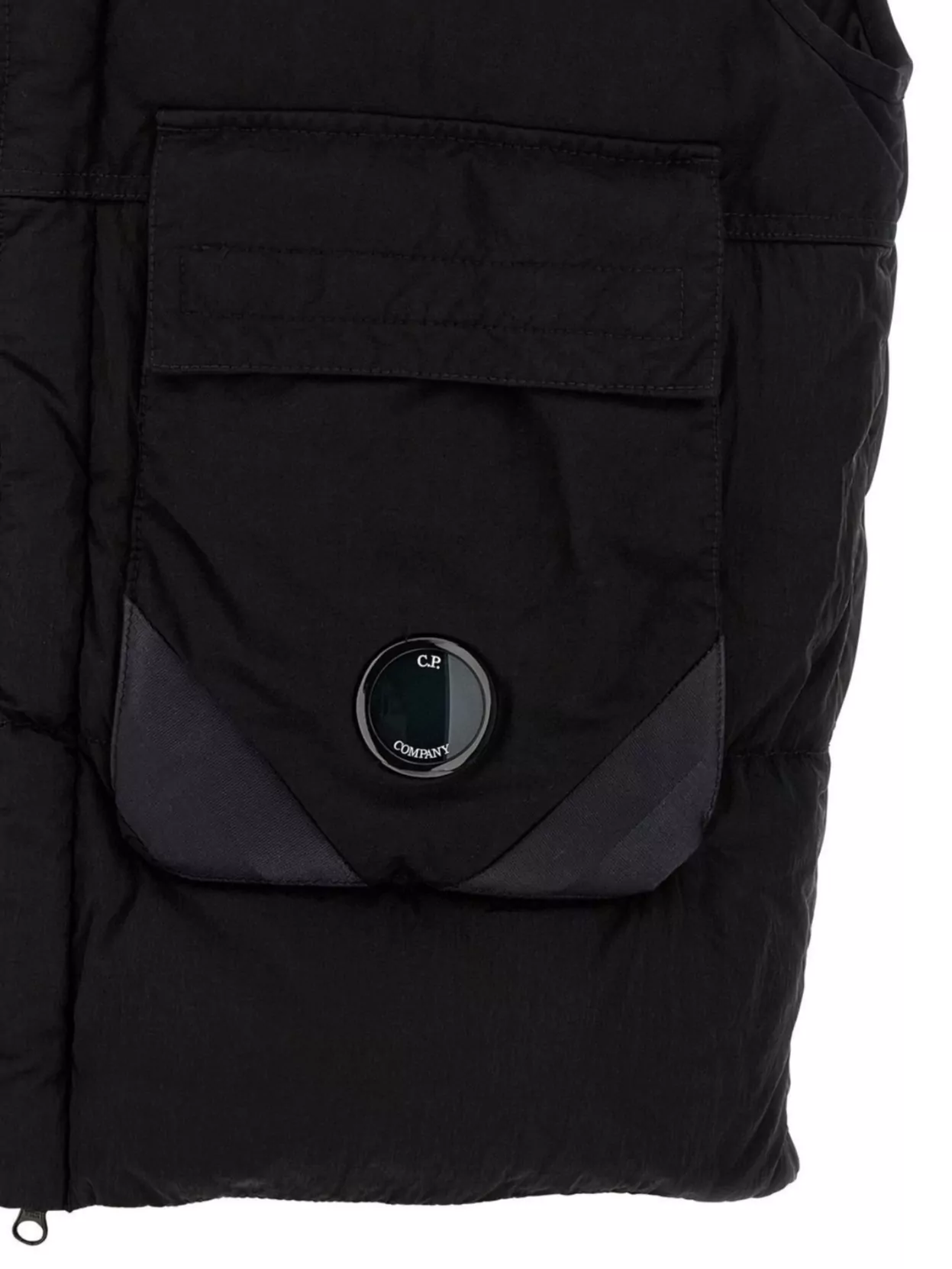 C.p. Company Black Vest With Mock Drawstring Neck And Logo Plaque On The Front In Black