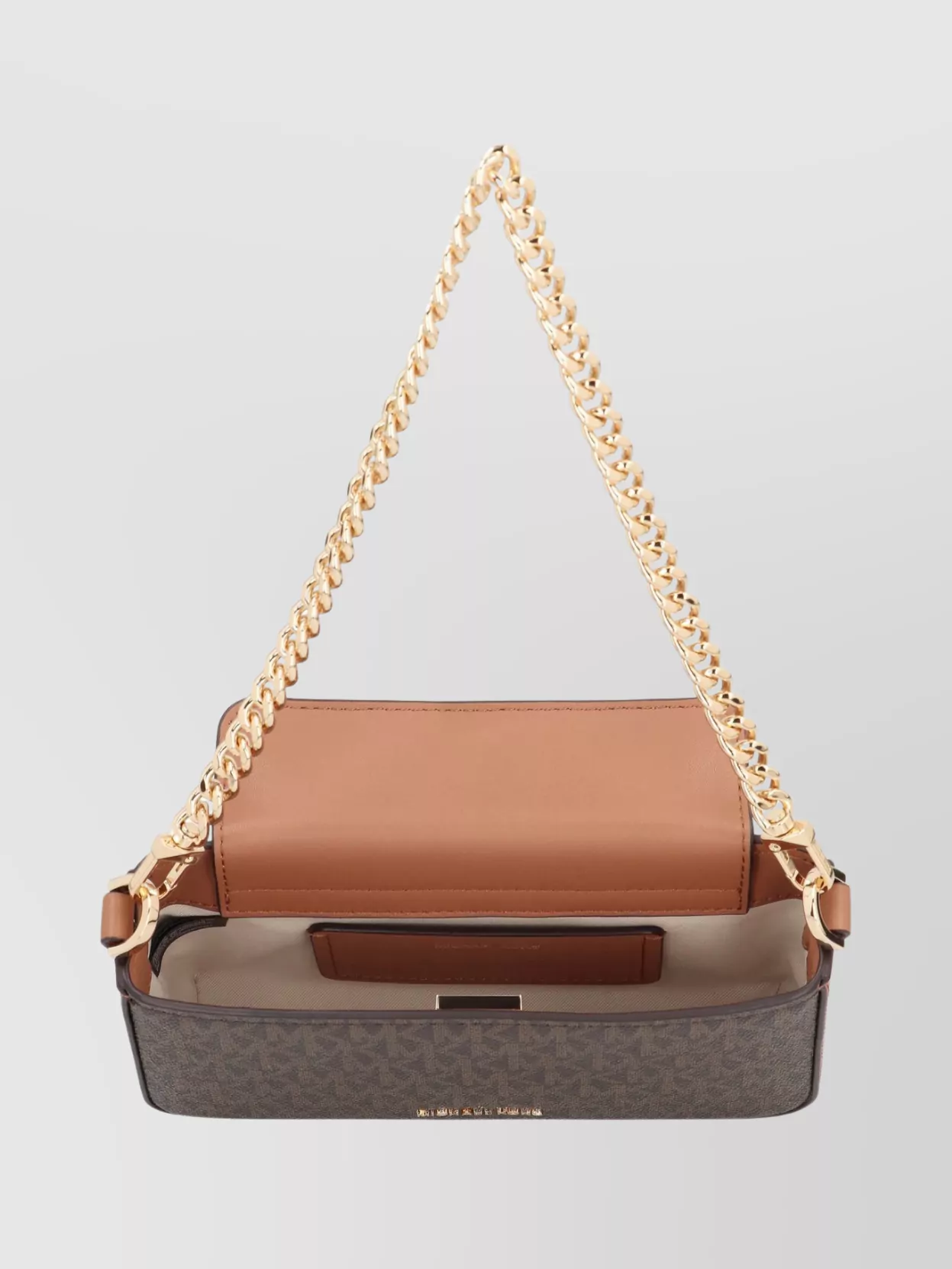 Michael Michael Kors Printed Canvas Shoulder Pouch With Chain Handle In Brown