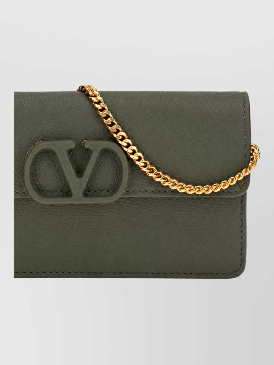 Valentino Garavani Grainy Calf Leather Chain Wallet