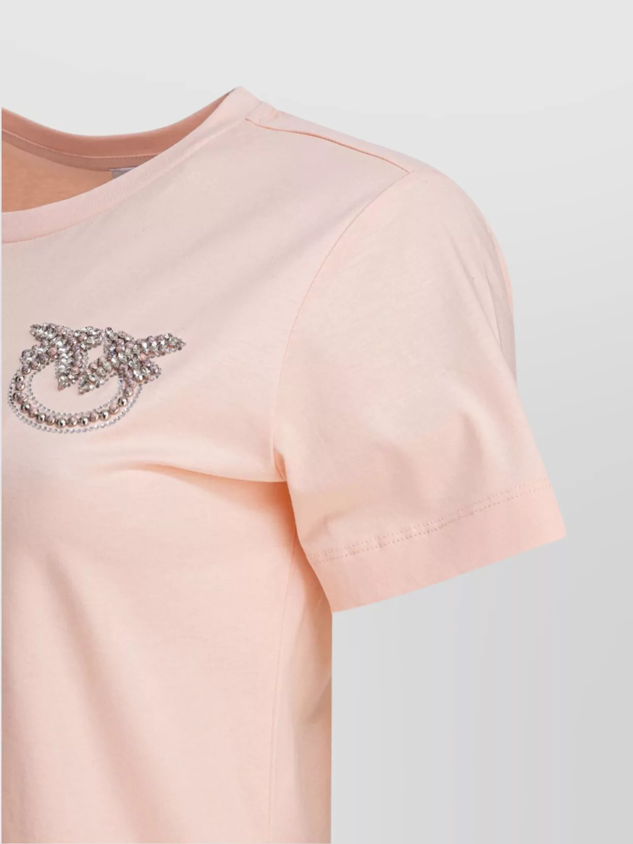 Pinko Nambrone Pink Crewneck T-shirt With Love Birds Diamond Cut Logo On The Chest In Cotton Woman In Pink