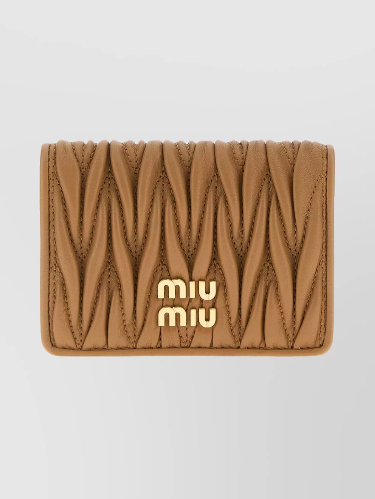 Miu Miu Rectangular Quilted Leather Card Holder In Brown