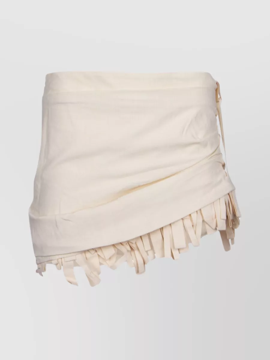Shop Jacquemus Tiered Skirt With Drawstring Hem And Ruffle Detailing In Cream