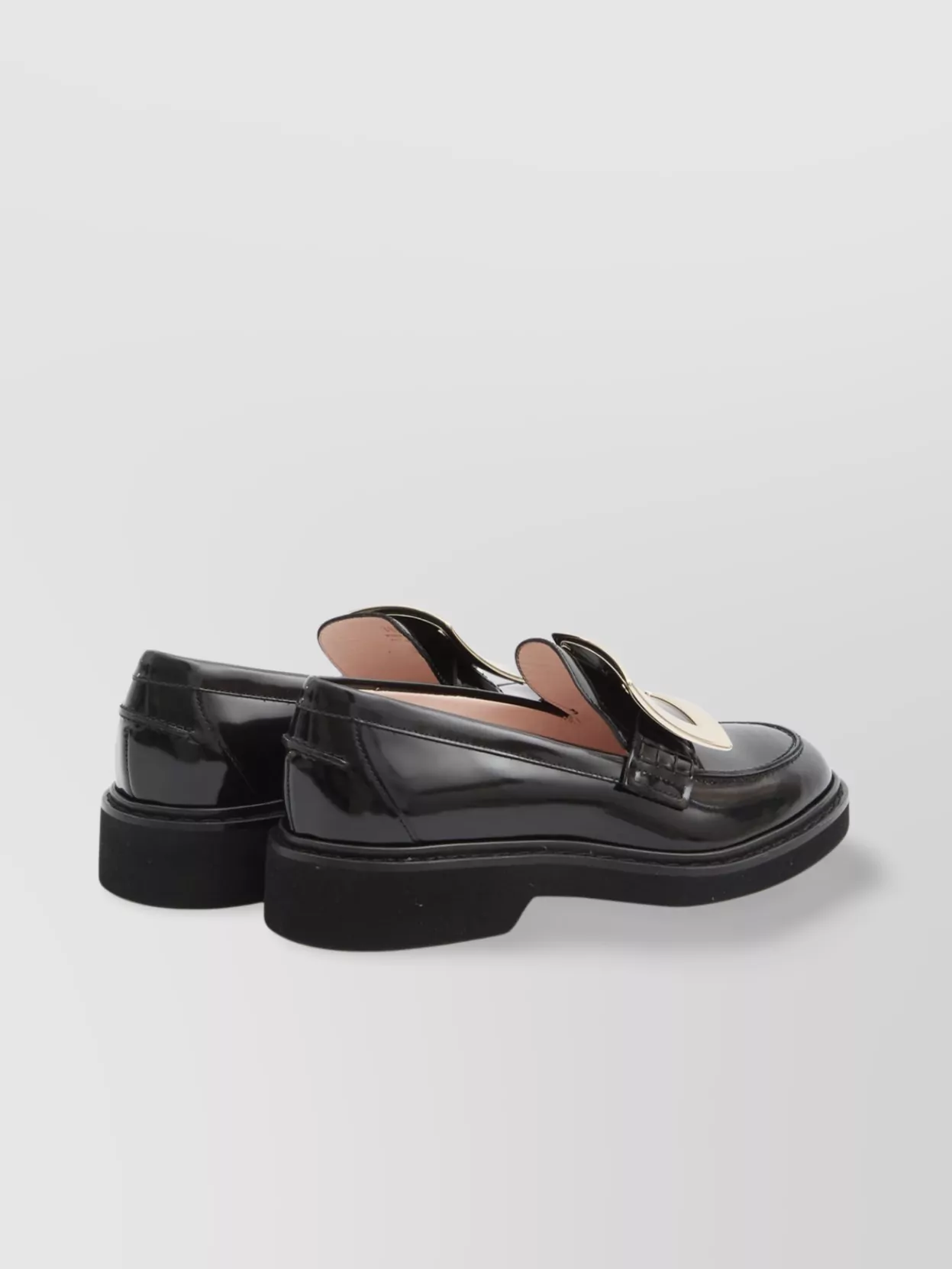 Roger Vivier Rangers Leather Loafers With Rounded Metal Buckle