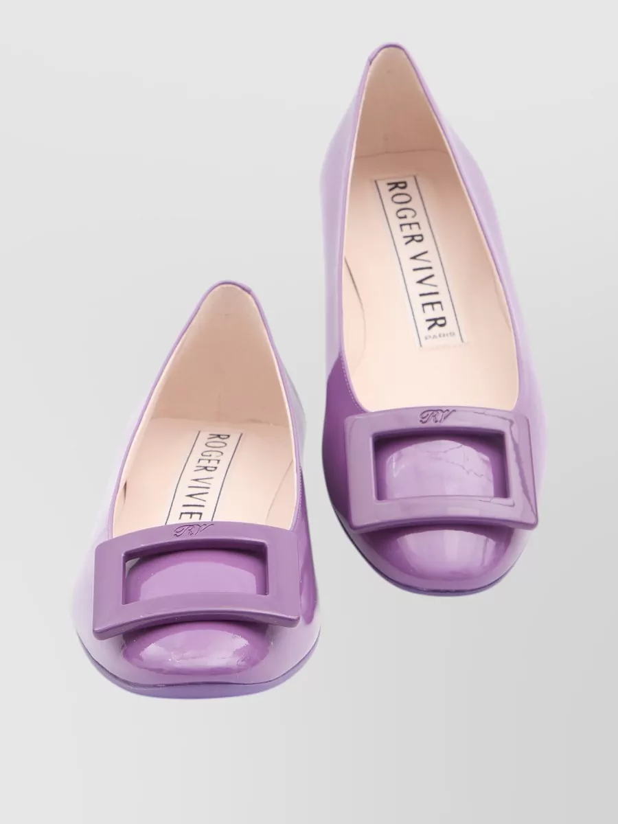 Roger Vivier Patent Ballerinas Round Toe Rubber Sole Buckle