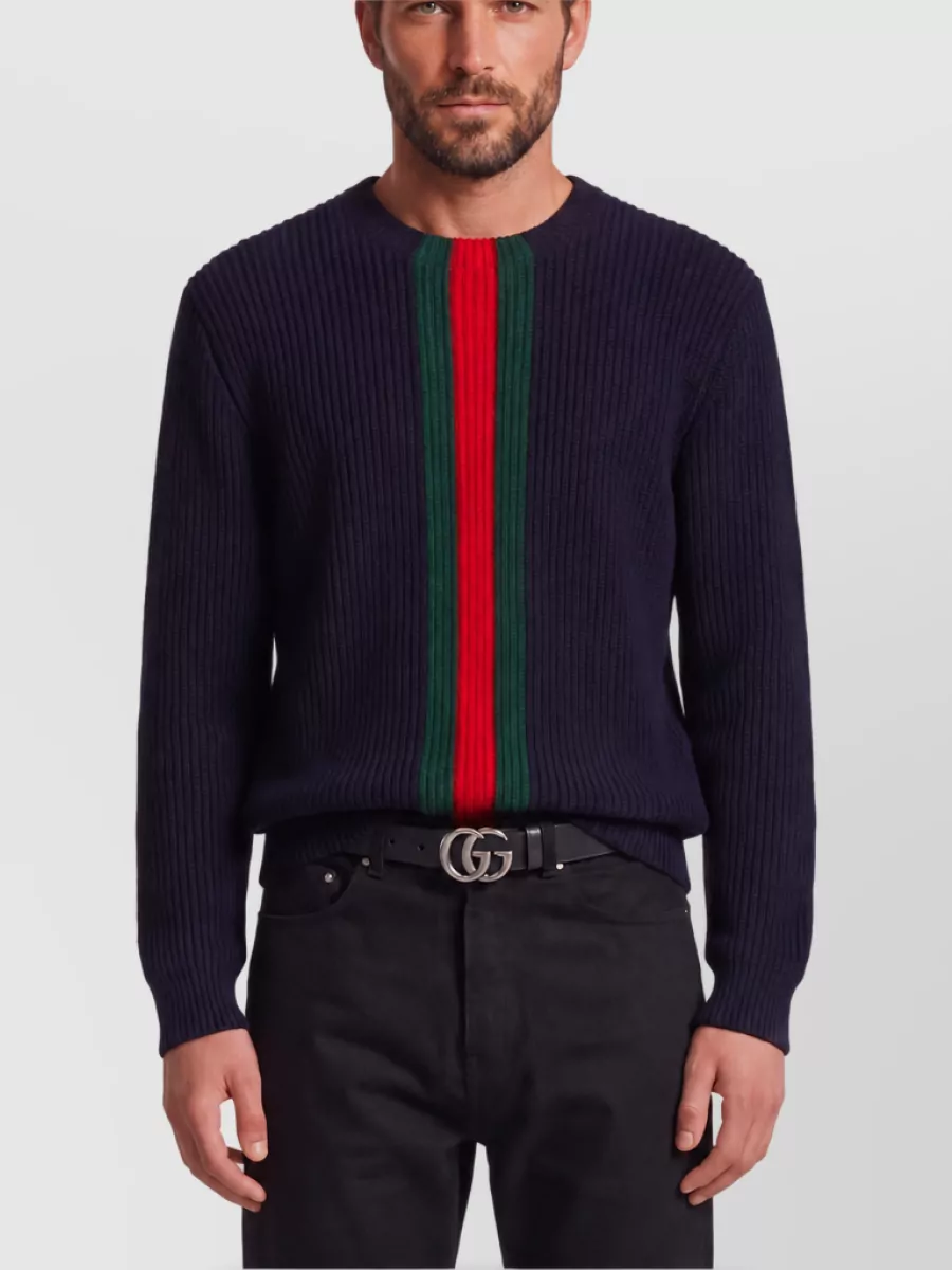 Gucci Fine Ribbed Wool Crew-Neck Long-Sleeve Relaxed-Fit Sweater