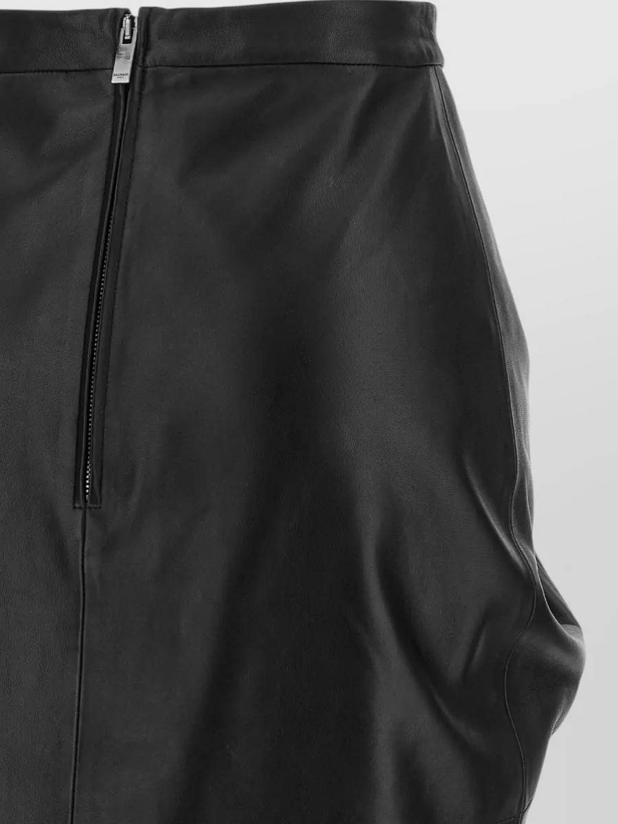Balmain Leather Asymmetric Draped Midi Skirt