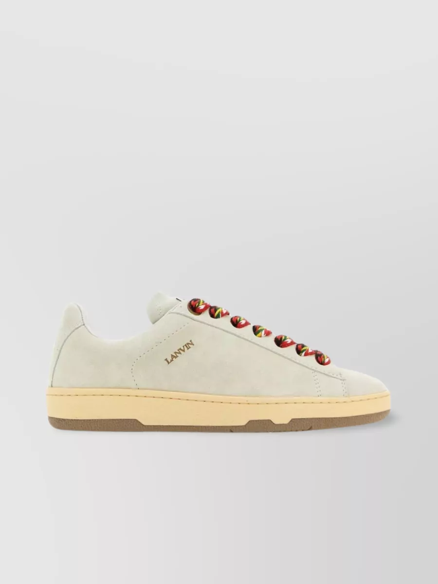 Shop Lanvin Ankle Padding Suede Curb Sneakers In Grey