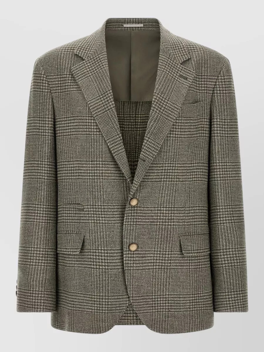 Brunello Cucinelli cashmere wool prince of wales single-breasted blazer
