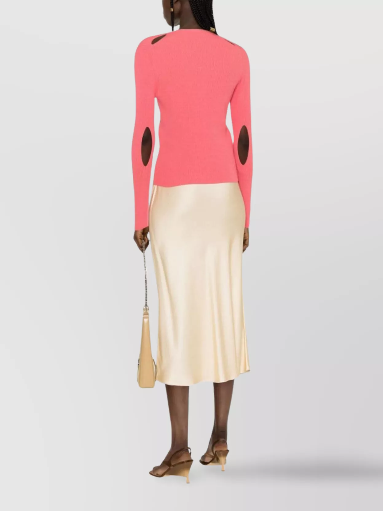 Fendi Ribbed Texture Long Sleeves Round Neck In Pink