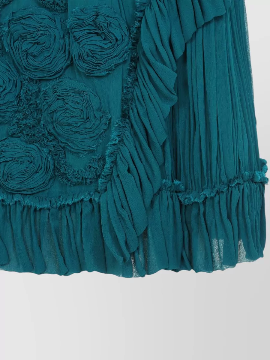 Dries Van Noten Floral Appliqué Asymmetric Ruffled Midi Skirt