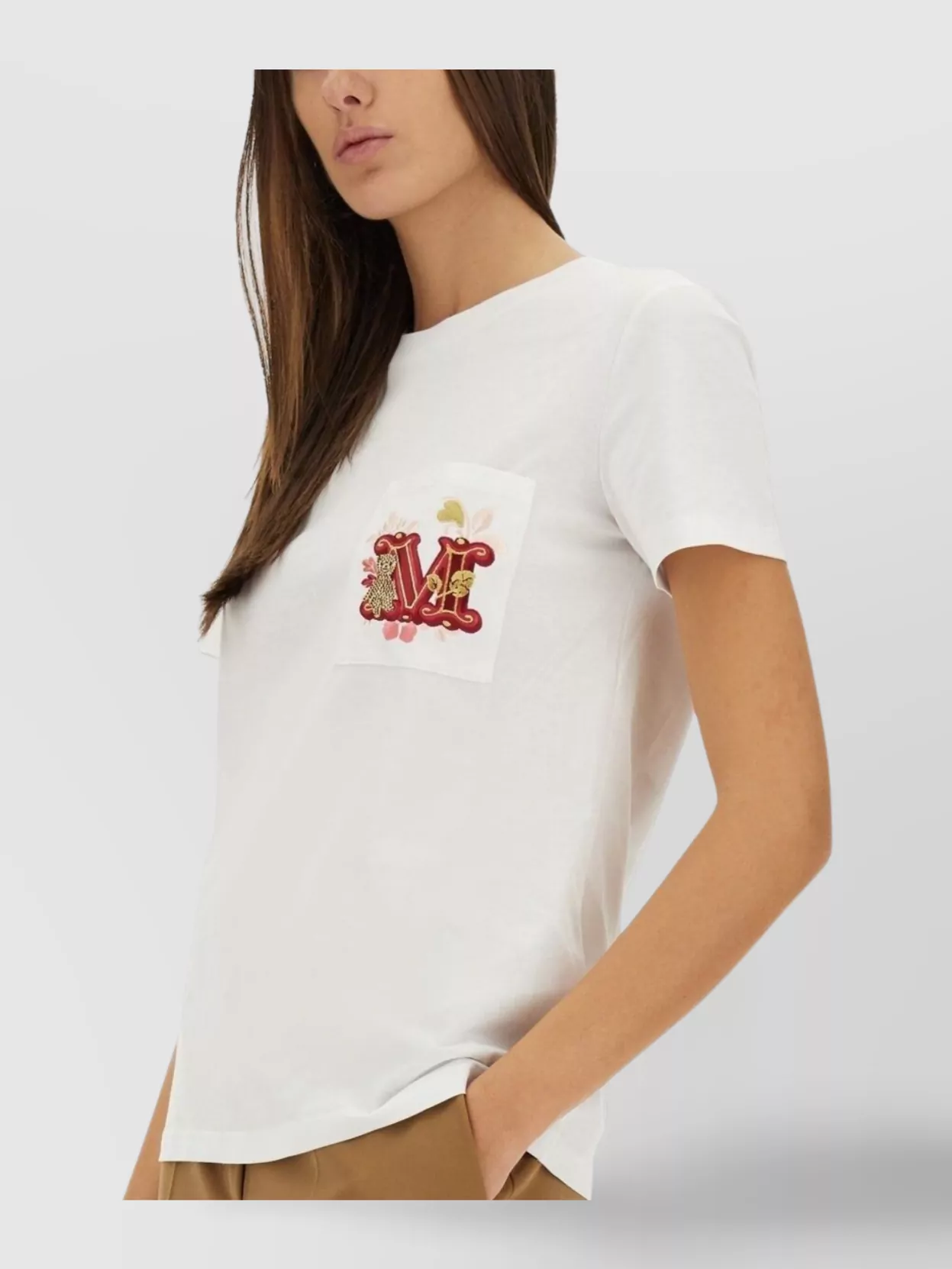 Max Mara Crew Neck T-Shirt Featuring Chest Pocket