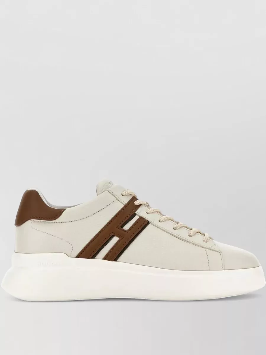 Hogan H580 Exposed Grained Leather Round Toe Sneakers