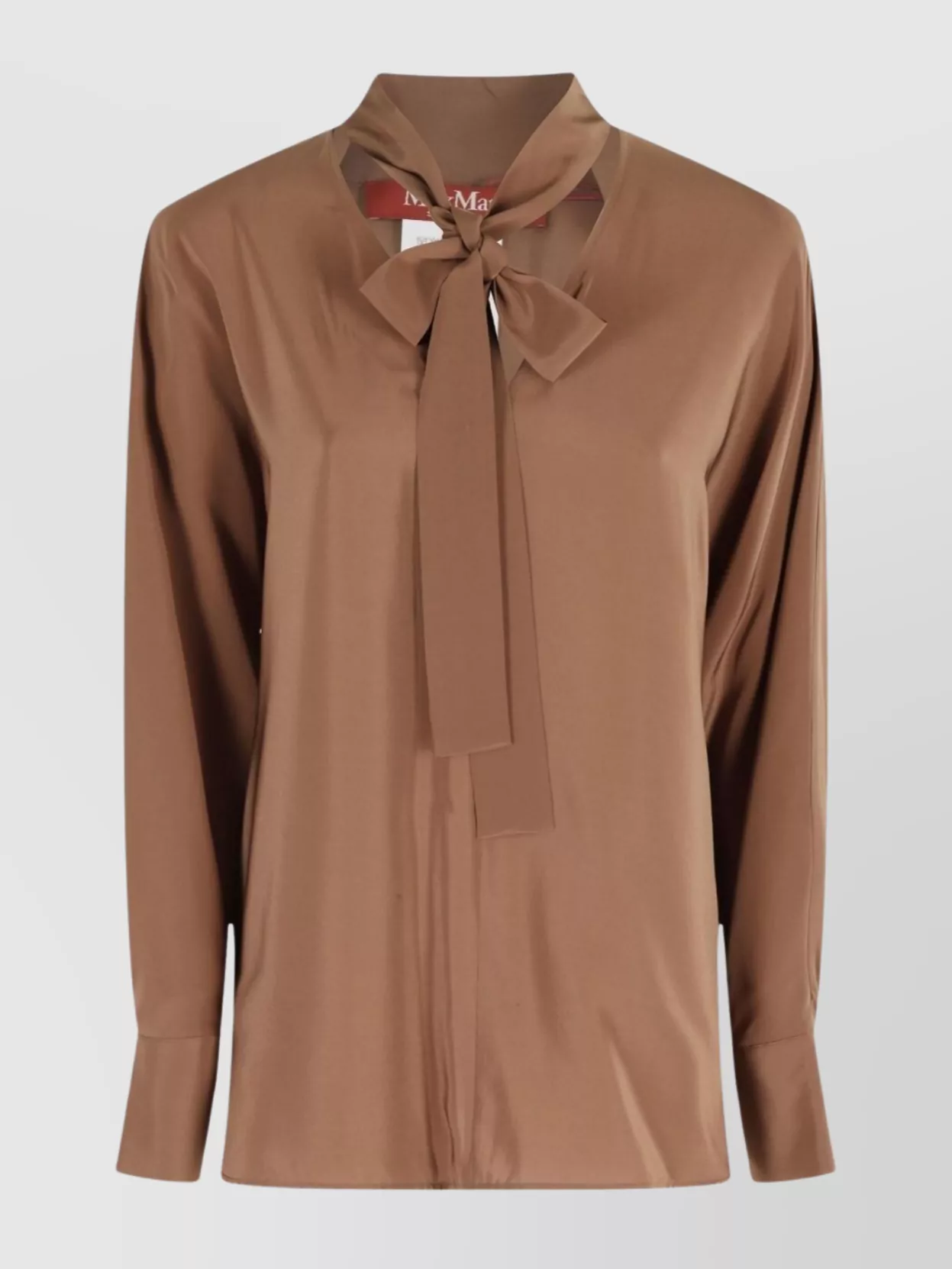 Max Mara Studio Silk Blouse With Bow Collar In Brown