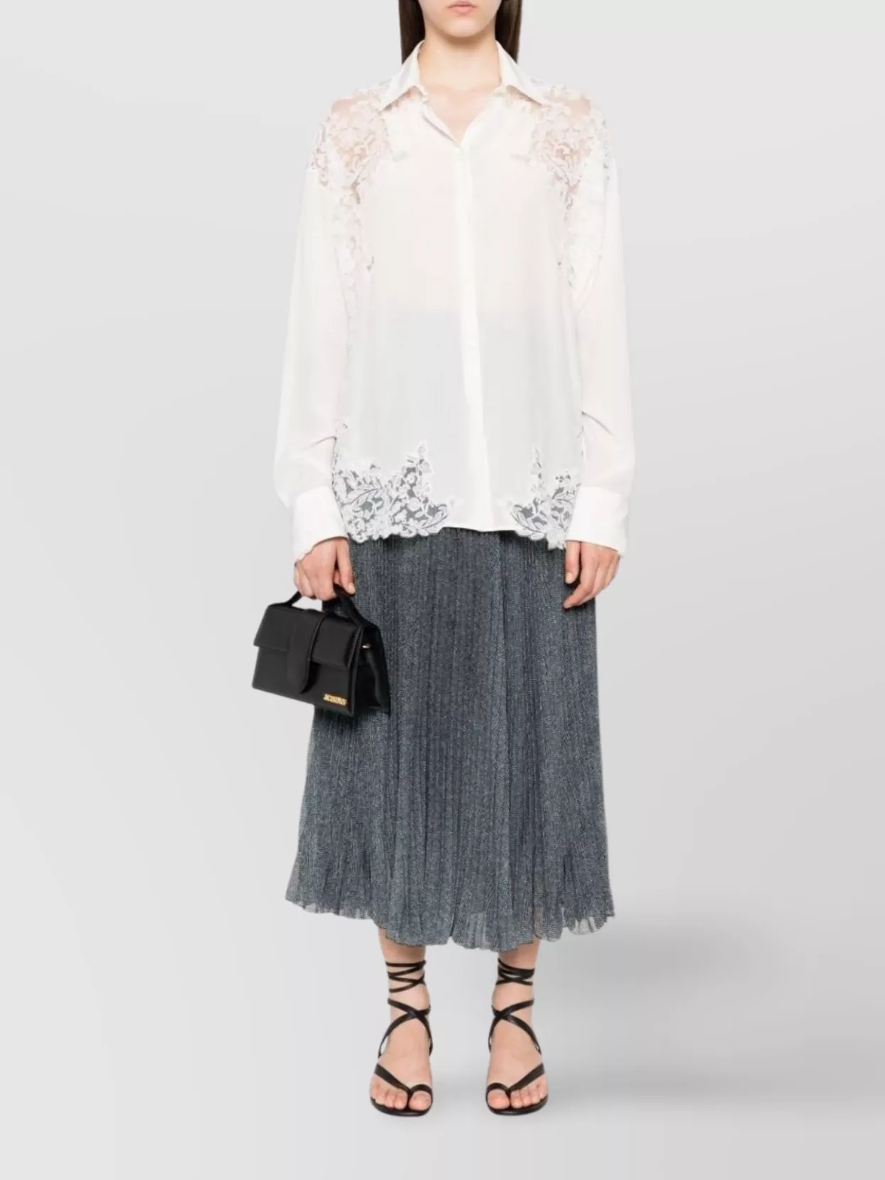Ermanno Scervino Sheer Panel Silk Shirt With Lace Trim In White