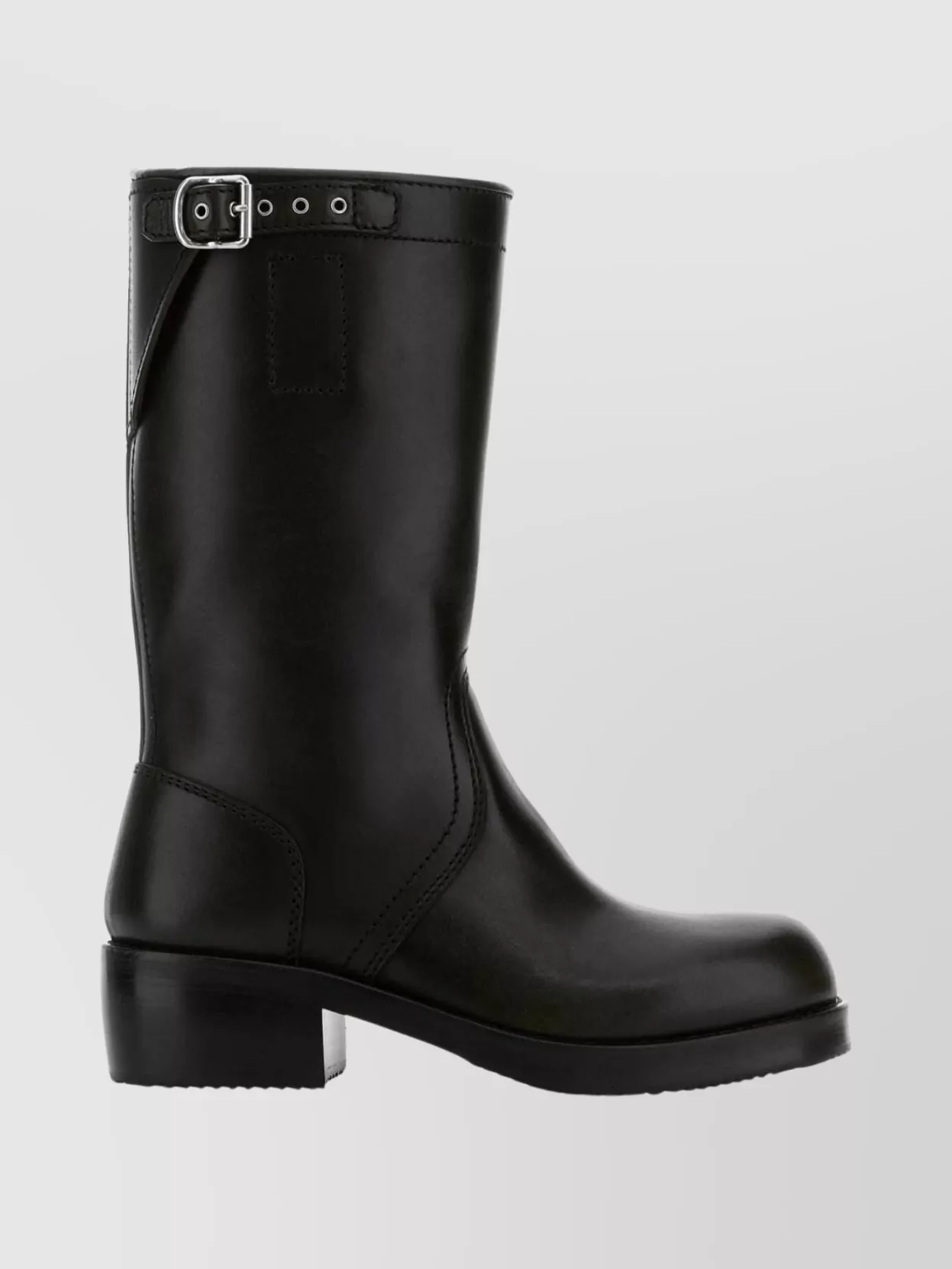 Dries Van Noten Mid-calf Block Heel Leather Boots With Buckle In Black