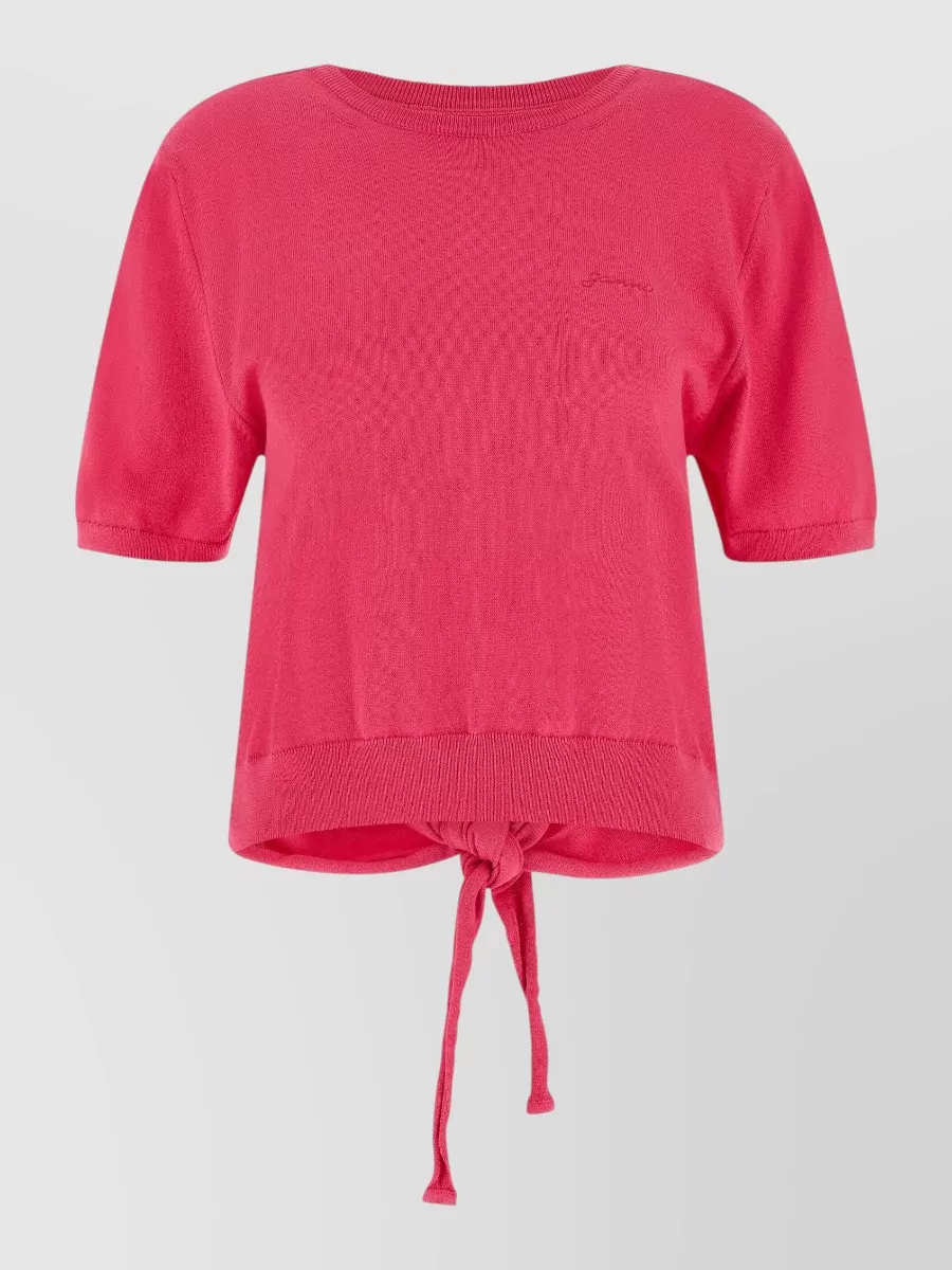 Ganni organic cotton knotted bare back short-sleeve sweater