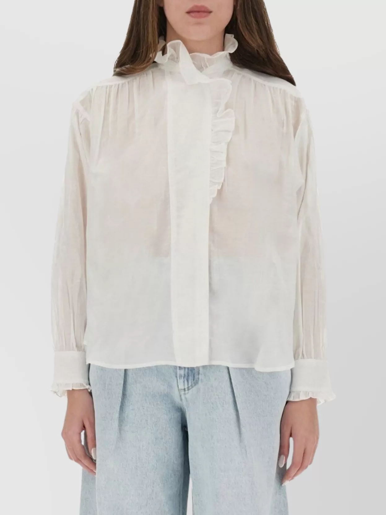 Isabel Marant Etoile Ruffle Detail Sheer Fabric Long Sleeve Top