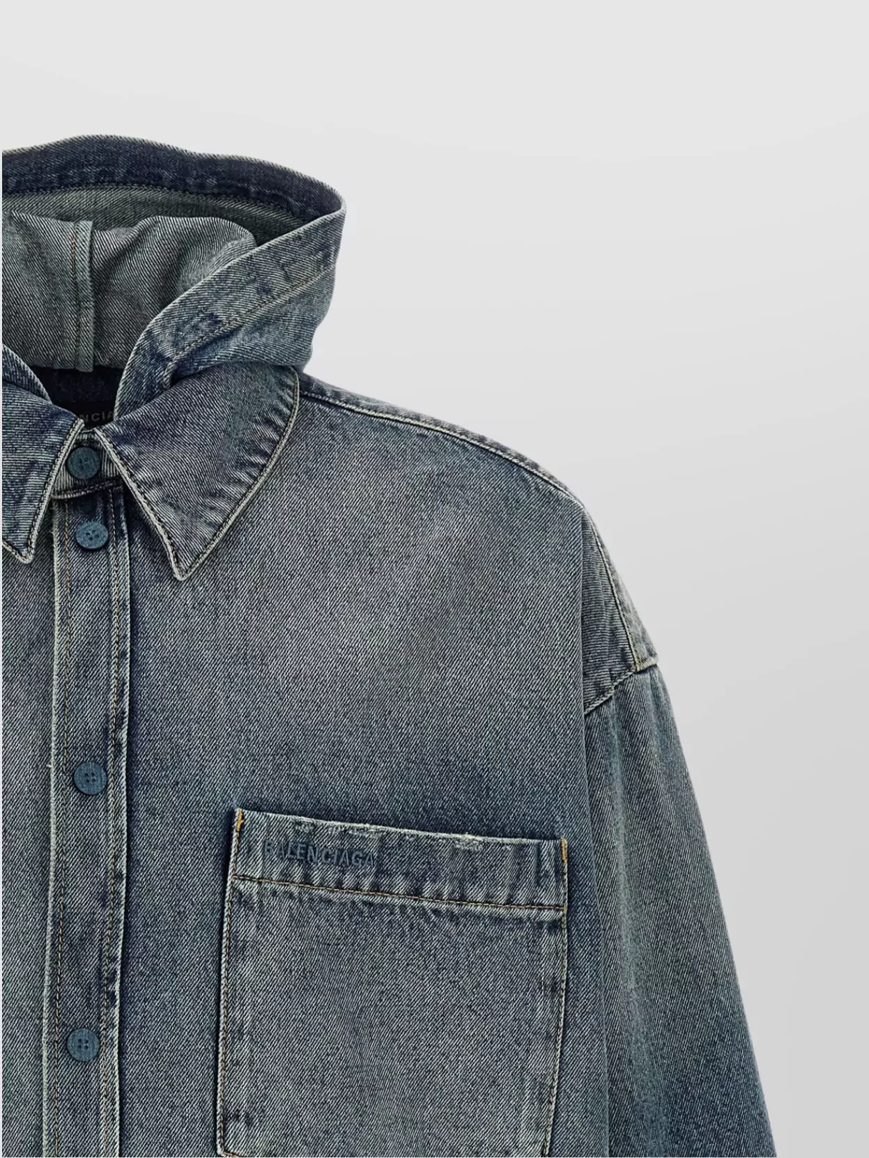 Balenciaga Denim Overshirt Collar Folded Chest Pocket
