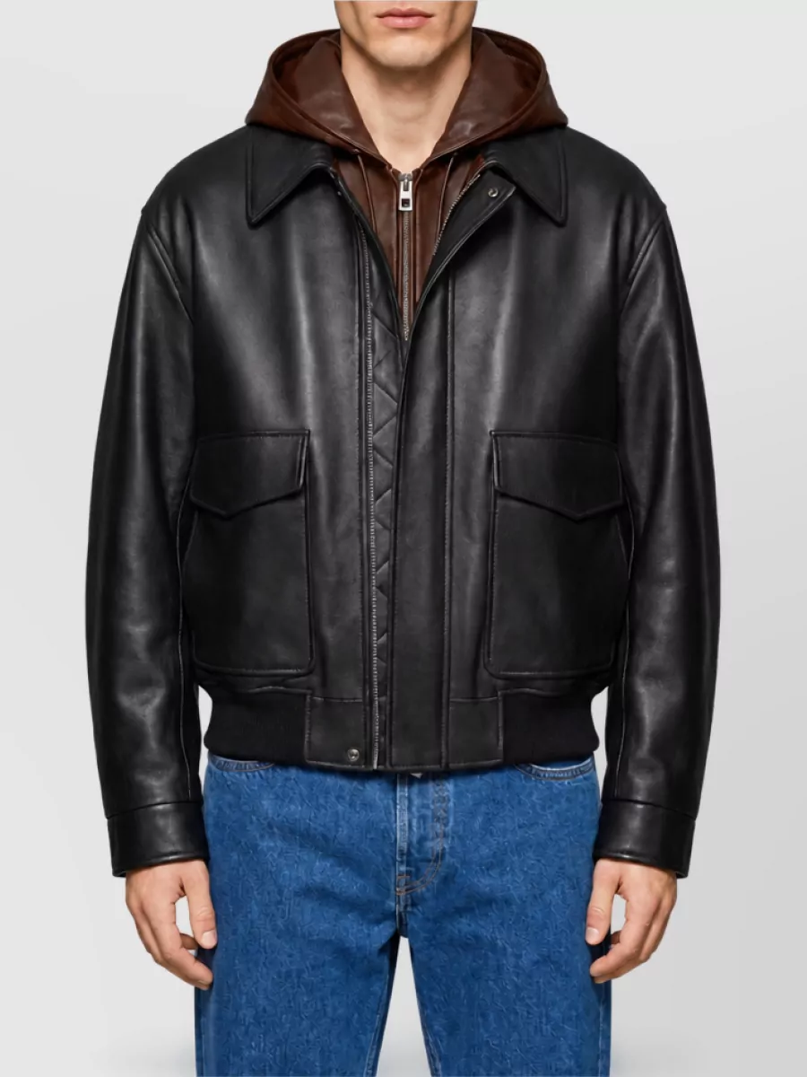 Loewe lamb leather hooded leather jacket
