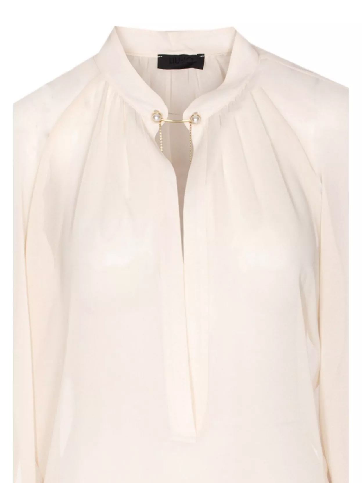 Liu •jo Bow Collar Button Charm Keyhole Pleated Sheer In White