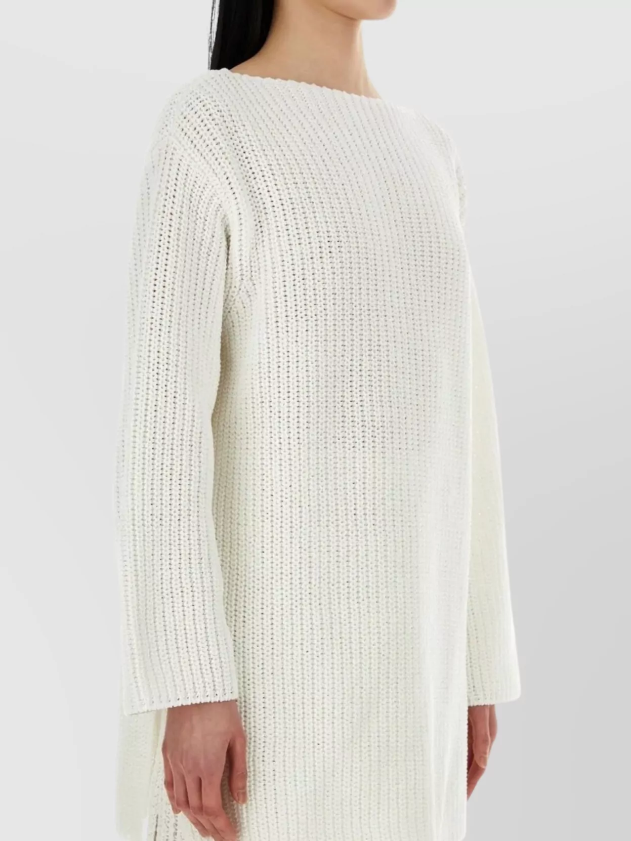 Ferragamo Cotton Oversize Sweater Ribbed Texture In Neutral