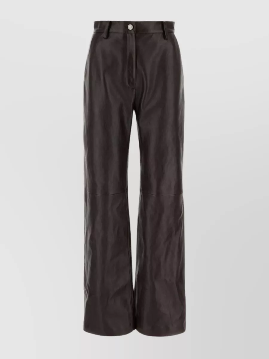 Shop Magda Butrym Wide-leg Leather Pant With Belt Loops In Black